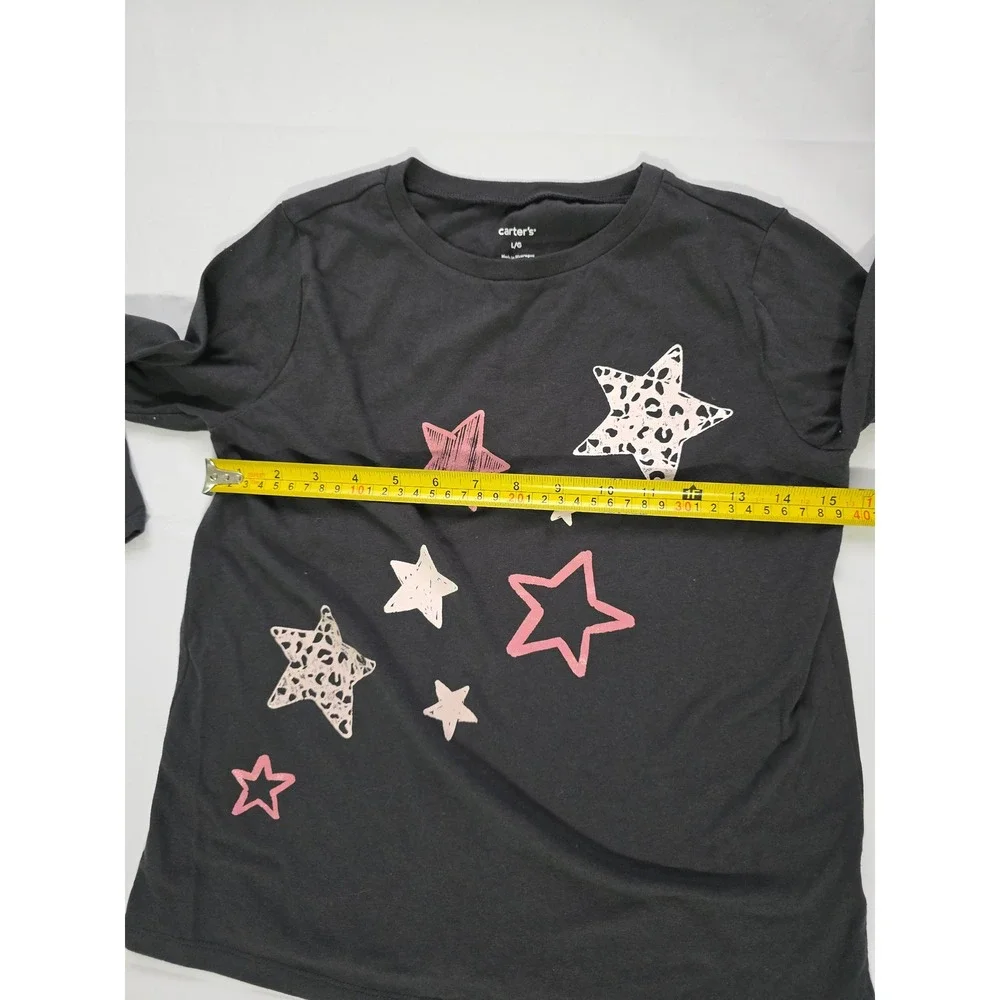Carters Girls Large Gray Long Sleeve Star Graphic Tee Shirt Leopard Print L/G